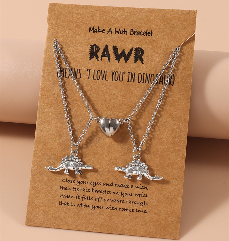 Wholesale 3D Dinosaur Heart Alloy Necklaces Set